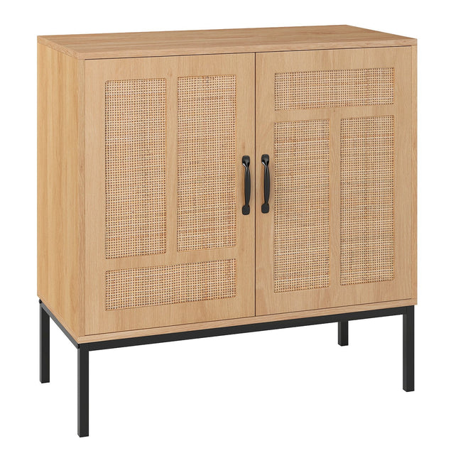 Boho Storage Cabinet with Asymmetrical Pattern Doors for Kitchen-Natural
