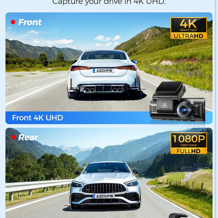 AZDOME M550 Pro 4K 3 Channel Dash Cam 5GHz WiFi GPS Dash Camera Parking Mode 64GB TF Card