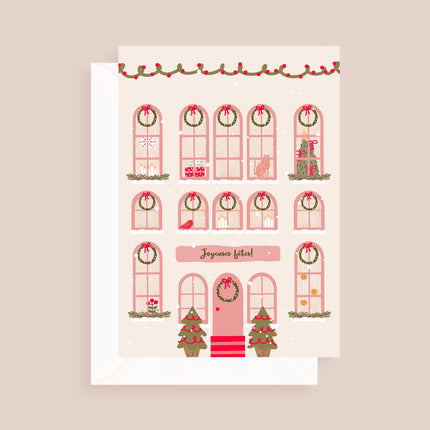 Coffret de 6 cartes de Noël pliées - Façade festive