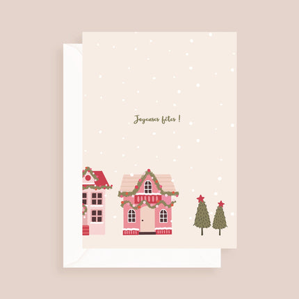 Coffret de 6 cartes de Noël pliées - Village de Noël