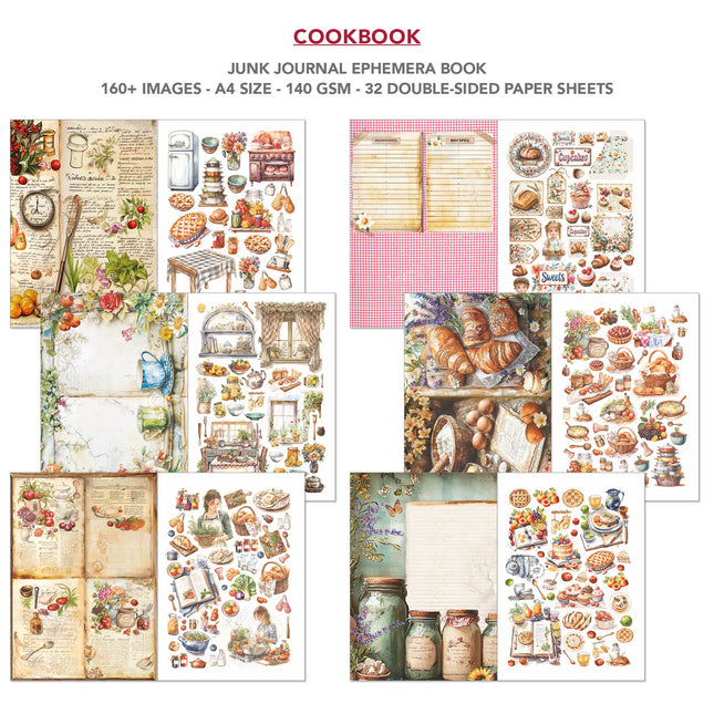 Cookbook Junk Journal & Ephemera Book A4 32/Pkg