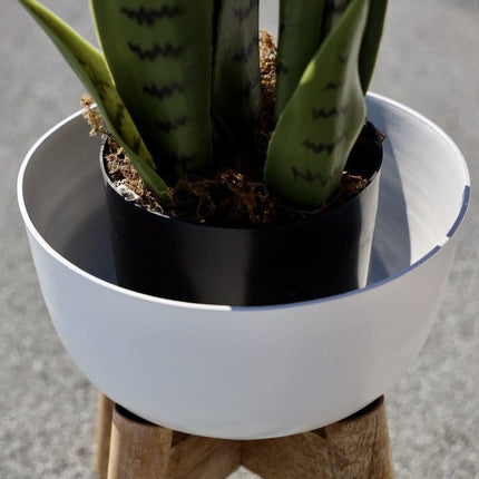 Sita - Mid-Century Turned Wood Leg Planter White (Multiple Sizes)