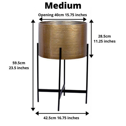 Chava - Brass Mid-Century Planter With Black Stand (Multiple Sizes)