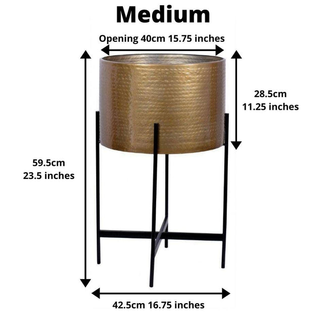 Chava - Brass Mid-Century Planter With Black Stand (Multiple Sizes)