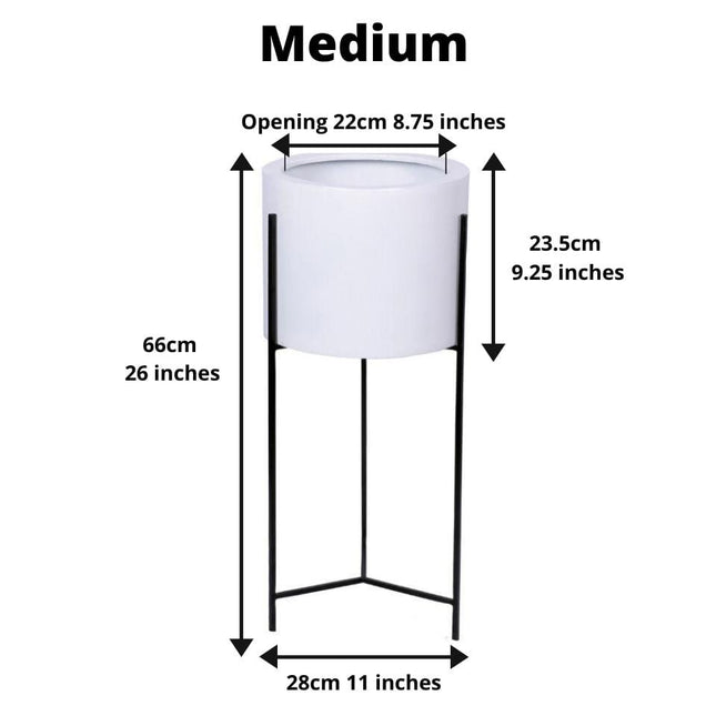 Cira - White Mid-Century Planter With Black Metal Stand (Multiple Sizes)