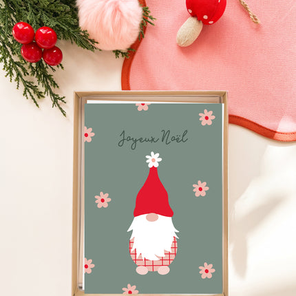 Coffret de 6 cartes de Noël pliées - Gnome de Noël