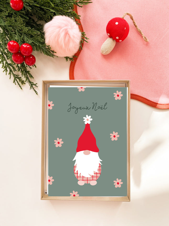 Coffret de 6 cartes de Noël pliées - Gnome de Noël