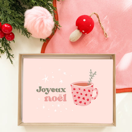 Coffret de 6 cartes de Noël pliées - Tasse de café