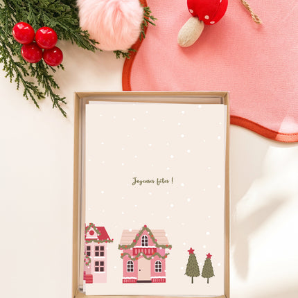 Coffret de 6 cartes de Noël pliées - Village de Noël