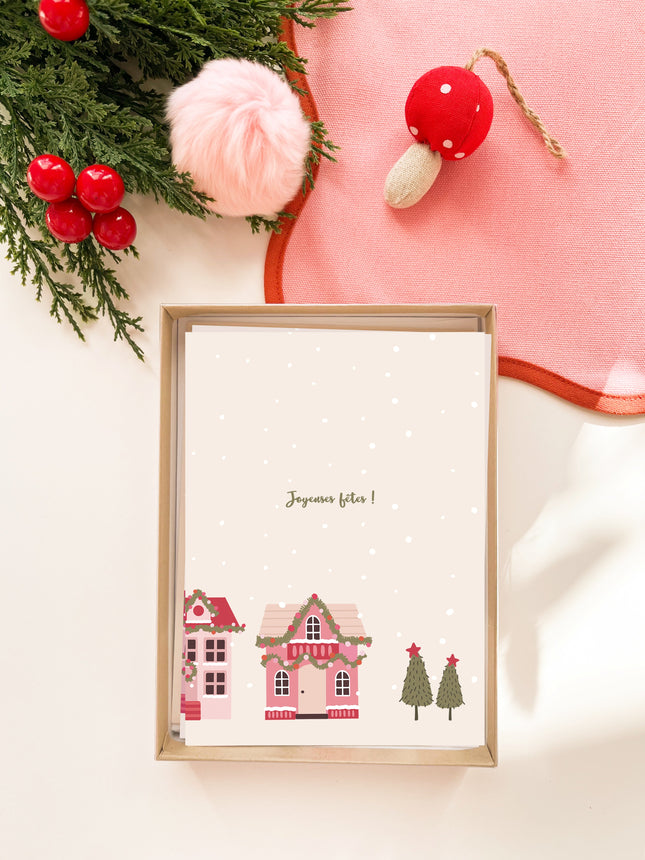 Coffret de 6 cartes de Noël pliées - Village de Noël