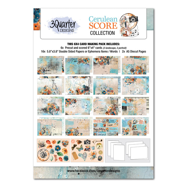 3Quarter Designs Cerulean Score 6x4 Card Pack