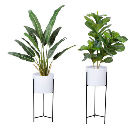 Cira - White Mid-Century Planter With Black Metal Stand (Multiple Sizes)