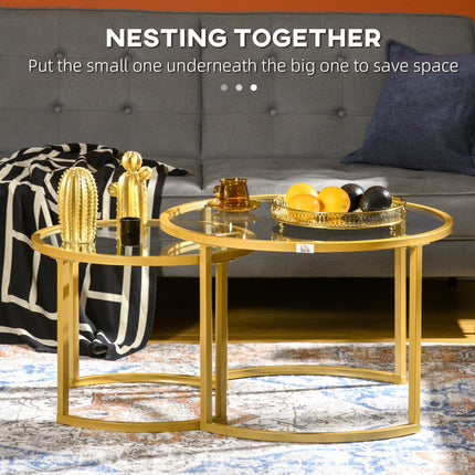 Micah Modern Nesting Coffee Tables with Tempered Glass Top-Gold