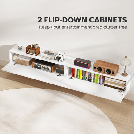 Jesse 71" Floating TV Stand with 2 Fluted Flip-Down Doors for TVs up to 75"-White