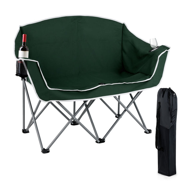 Duo Camping Chair Portable Oversized Loveseat with Armrests and Cup Holders-Green