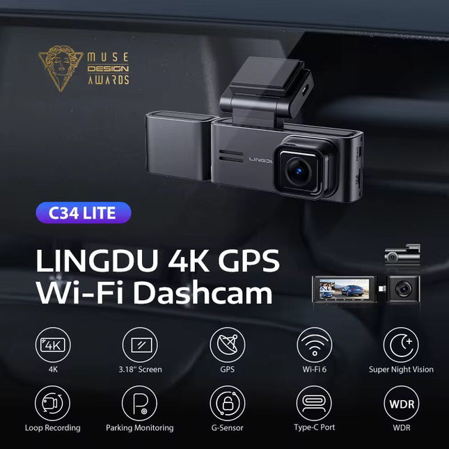 LINGDU C34 5G Wifi GPS 4K Dash Cam 2K+1080P+1080P Cam DVR Video Recorder GPS Parking Mode Dashcam Car Black Box