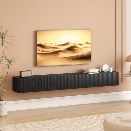 Jesse 71" Floating TV Stand with 2 Fluted Flip-Down Doors for TVs up to 75"-Black