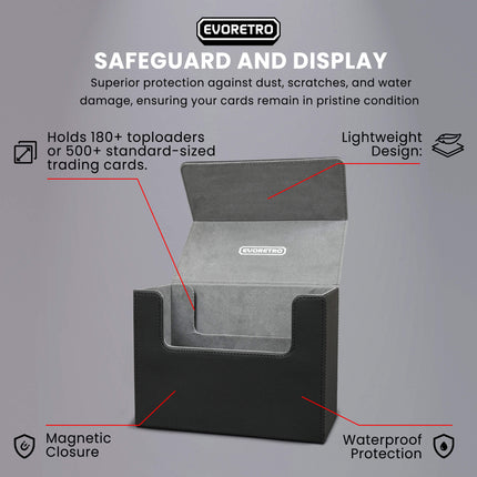 EVORETRO Lightweight Magnetic Card Holder - 180+ Toploaders or 500+ Trading Cards | Black/Grey