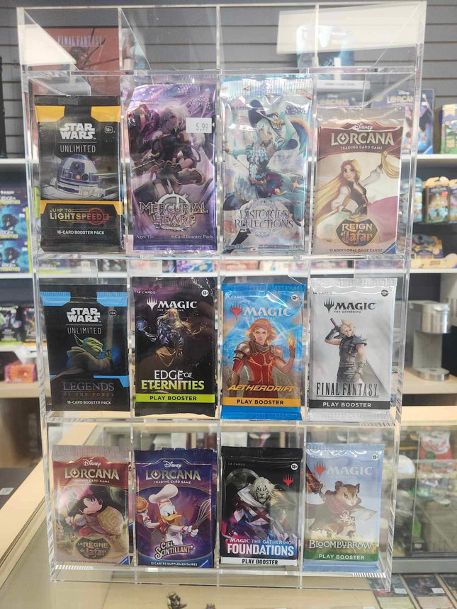 Acrylic Display Stand for Booster  DispenserPacks – Retail Counter Unit with Top Shelf