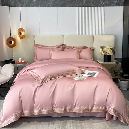 Royal Retreat Gold Edging Embroidered 1000 TC Duvet Set - Blush