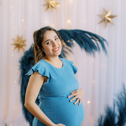 Baby Blue Ruffle Sleeve Ribbed Maternity Dress