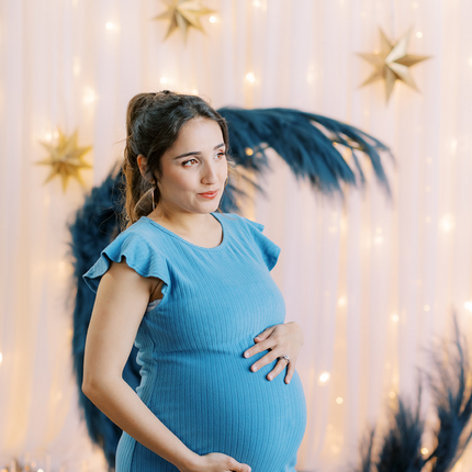 Baby Blue Ruffle Sleeve Ribbed Maternity Dress