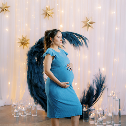 Baby Blue Ruffle Sleeve Ribbed Maternity Dress