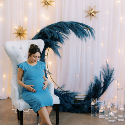 Baby Blue Ruffle Sleeve Ribbed Maternity Dress