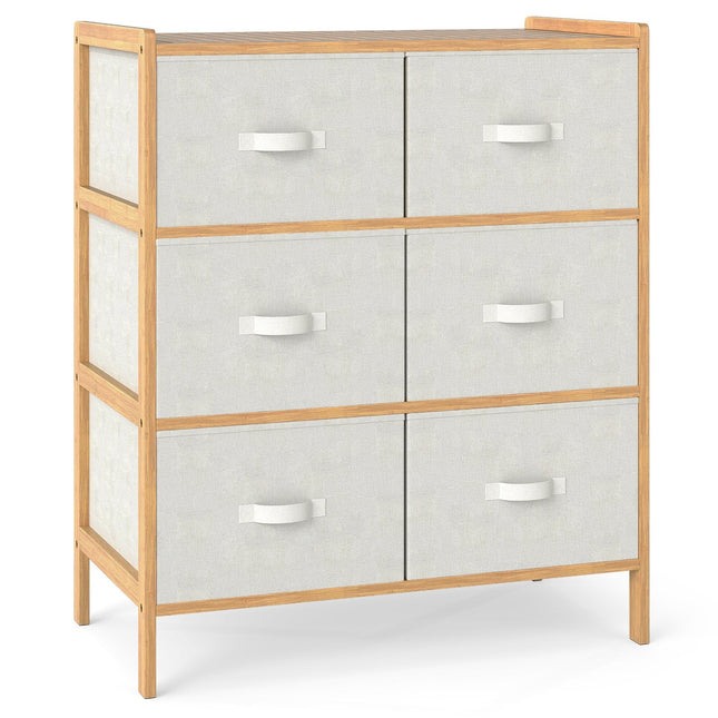 Fabric Dresser with 6 Drawers with 6 Folding Fabric Bins for Bedroom Living Room-Natural
