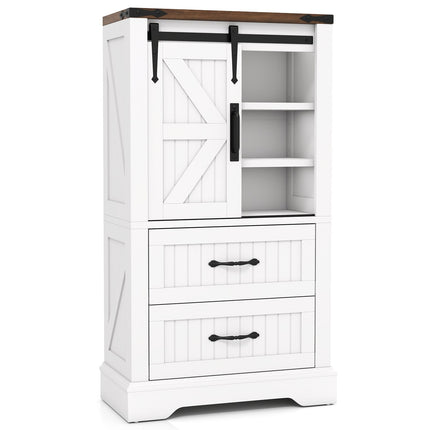 Farmhouse Bathroom Floor Cabinet Freestanding Wooden Storage Organizer-White