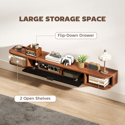 Lennox 55" Floating TV Stand for TVs up to 65" with Flip Drawer-Walnut