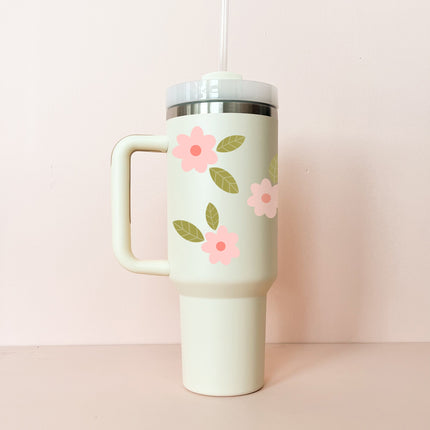 Gobelet isotherme 40oz - crème Fleurs maxi rose