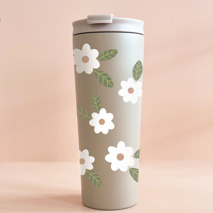 Gobelet isotherme 24oz - greige Fleurs maxi blanches