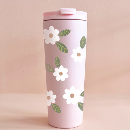 Gobelet isotherme 24oz - rose Fleurs maxi blanches