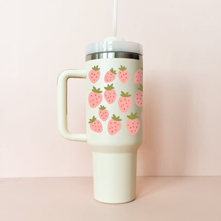 Gobelet isotherme 40oz - crème champ de fraises