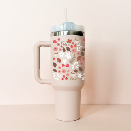 Gobelet isotherme 40oz - rose pâle mosaïque d'automne