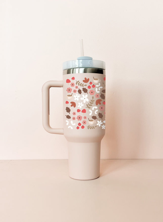 Gobelet isotherme 40oz - rose pâle mosaïque d'automne