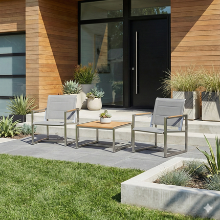 Pine Stainless Steel & Teak Outdoor Sling 2 Chairs Bistro Set