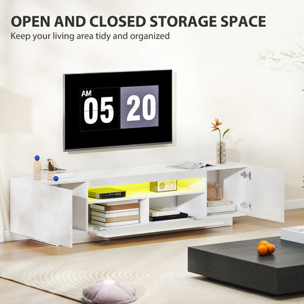 Greer Modern TV Stand with RGB LED Lights-for 65-85" TVs-High Gloss White