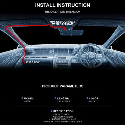 AZDOME HM03R Hardwire KIT mini USB type suport Dash Cam Models M550, GS63H, M17 , AR08, AR12, M63