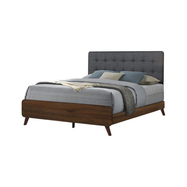 Base de lit Queen en noyer et tissu gris - Monarch (I5230Q)