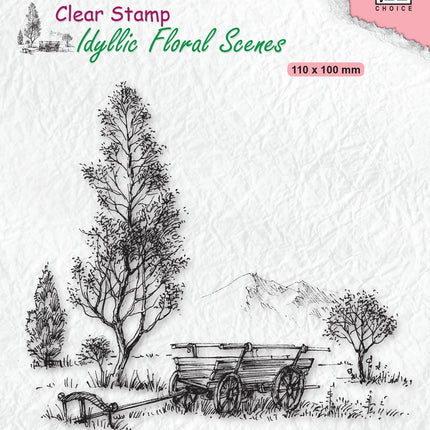 Nellie's Choice Clear Stamp Idyllic Floral Scene - Meadow With Cart