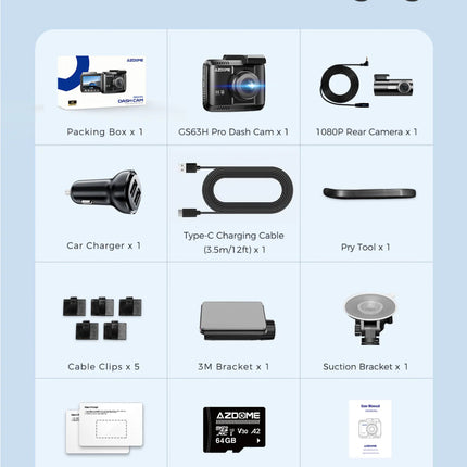 AZDOME GS63H Pro Front and Rear Dash Cam