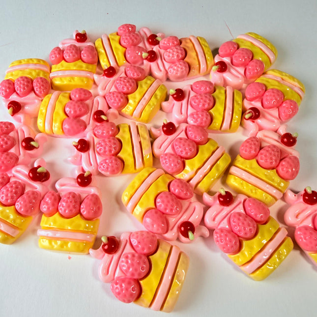 Flat Strawberry Cake Charms for DIY Crafts