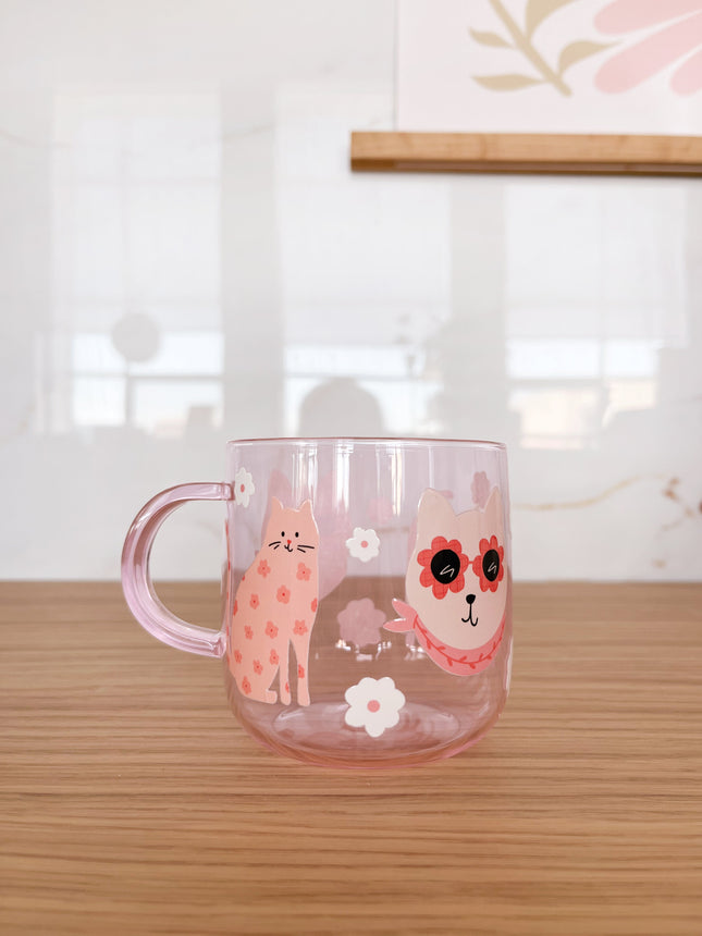 Tasse en verre rose - Chats