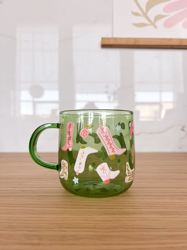 Tasse en verre vert - cowgirl