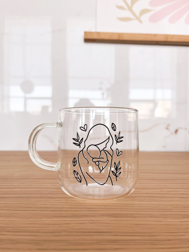 Tasse en verre clair - Maman line art