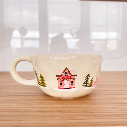Tasse en céramique crème - Village de Noël