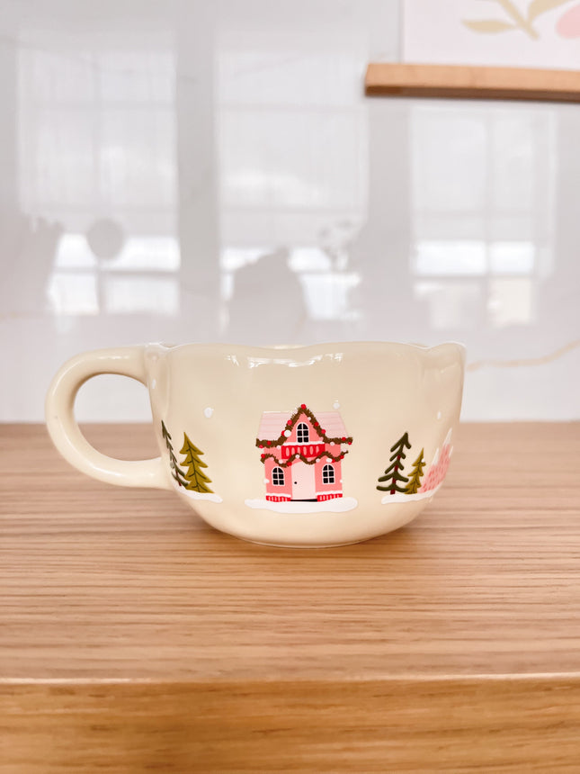 Tasse en céramique crème - Village de Noël