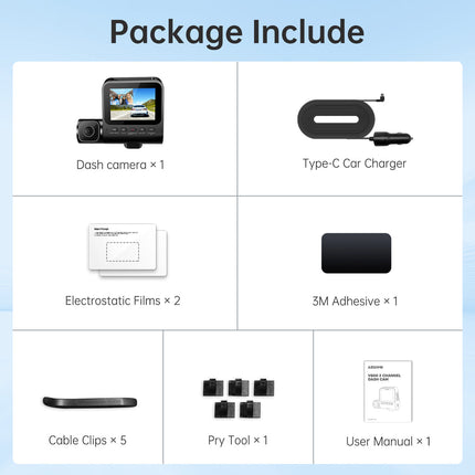 AZDOME Dash Cam V600 2.4" Screen 2x1080P+480P Car Camera G-Sensor Super Night Vision Car DVR 24H Parking Mode Support Rear Cam